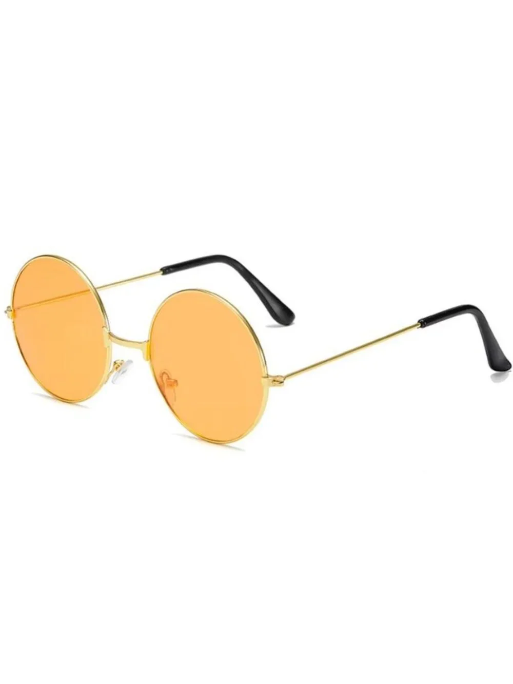 Retro Round Sunglasses With Gold Metal Frame & Orange Lenses